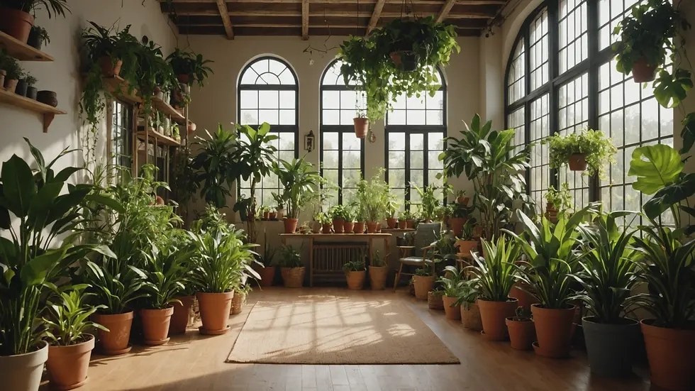 Eye-level view of a peaceful indoor space filled with plants