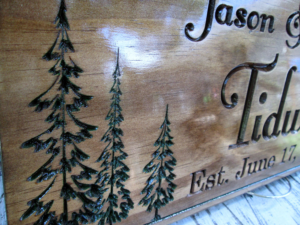 Thumbnail: Last Name Established Sign with Pine Trees, Custom Family Sign, C108