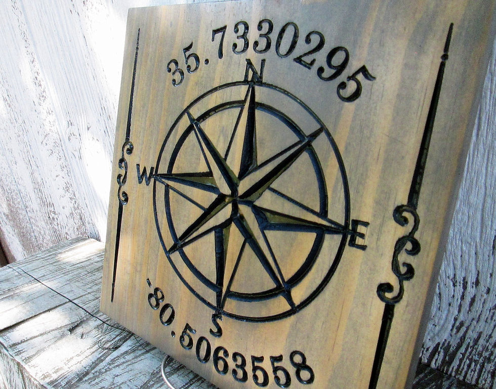 Thumbnail: Longitude and Latitude sign with Nautical Compass, Custom Carved Signs, H105