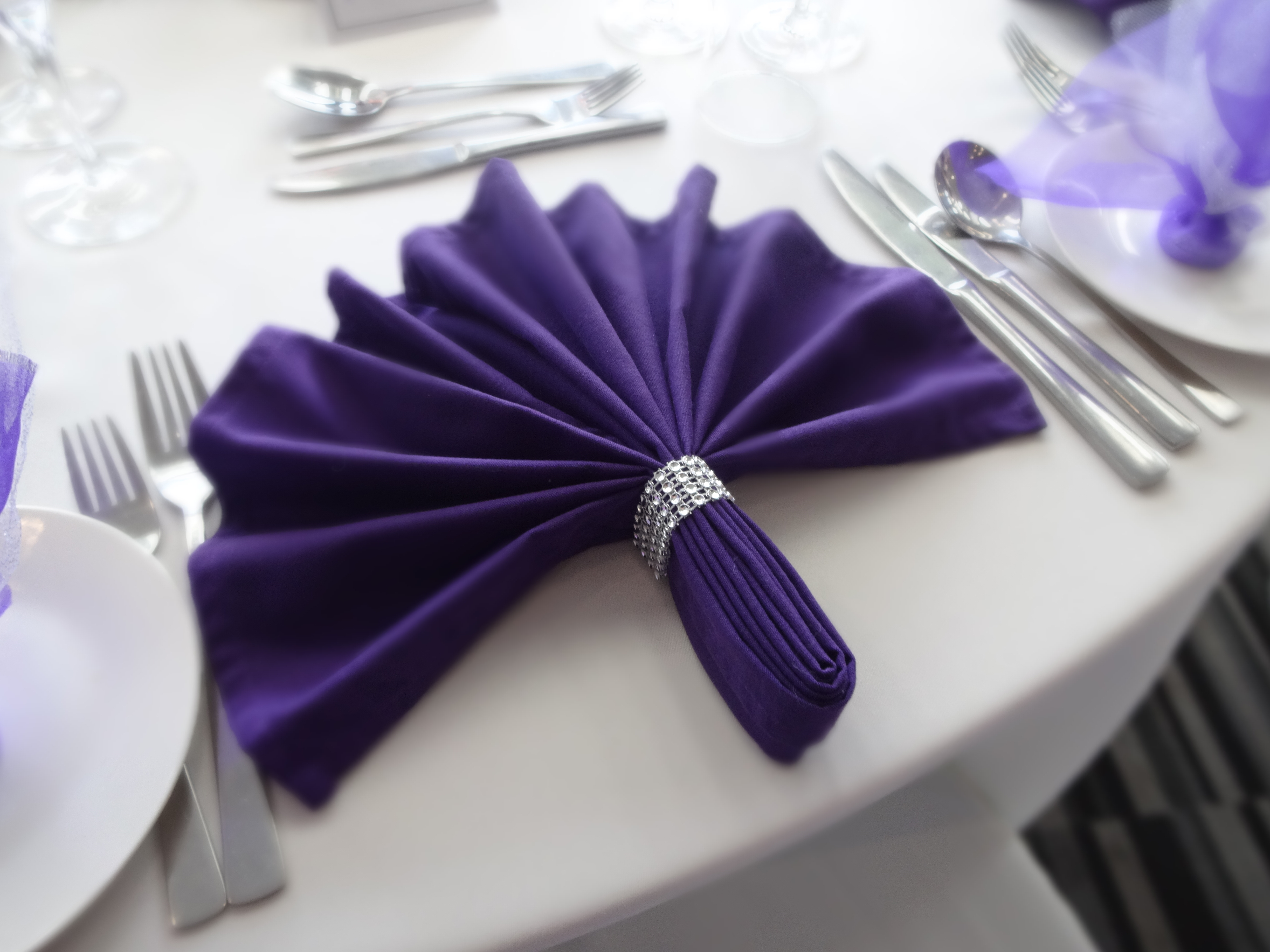Flat fan Cadburys purple napkin
