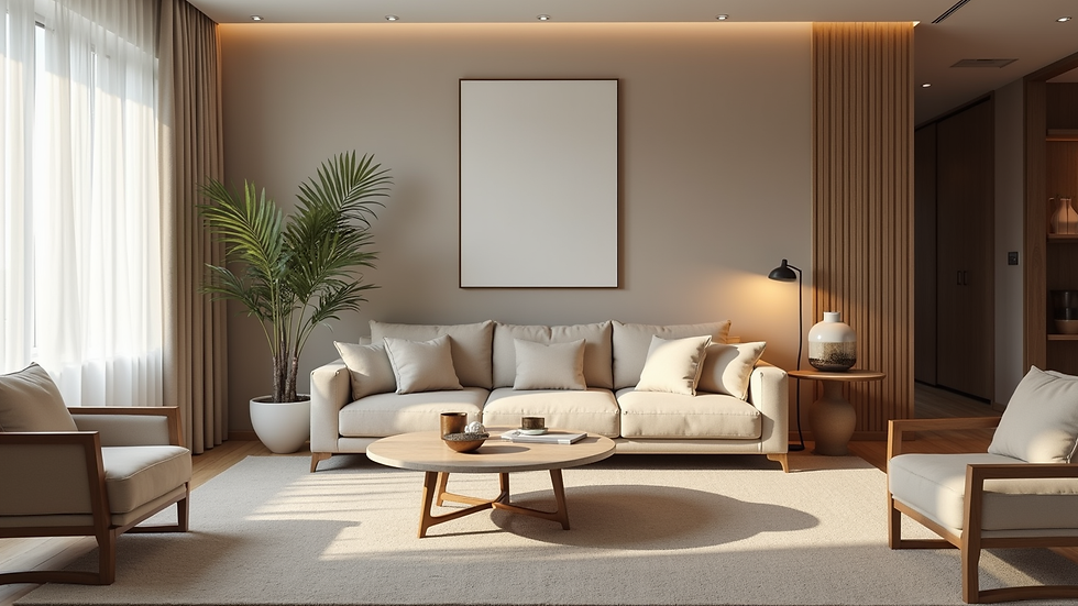 Eye-level view of a beautifully arranged living room with elegant decor