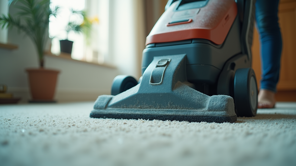 Eye-level view of a carpet cleaning machine in action