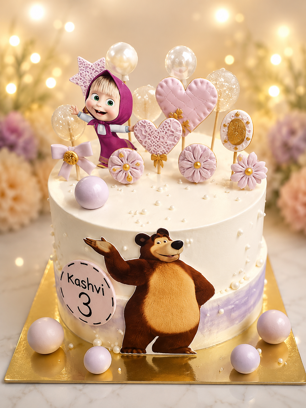 Masha and the Bear tasty treat cake for Kashvi's 3rd birthday