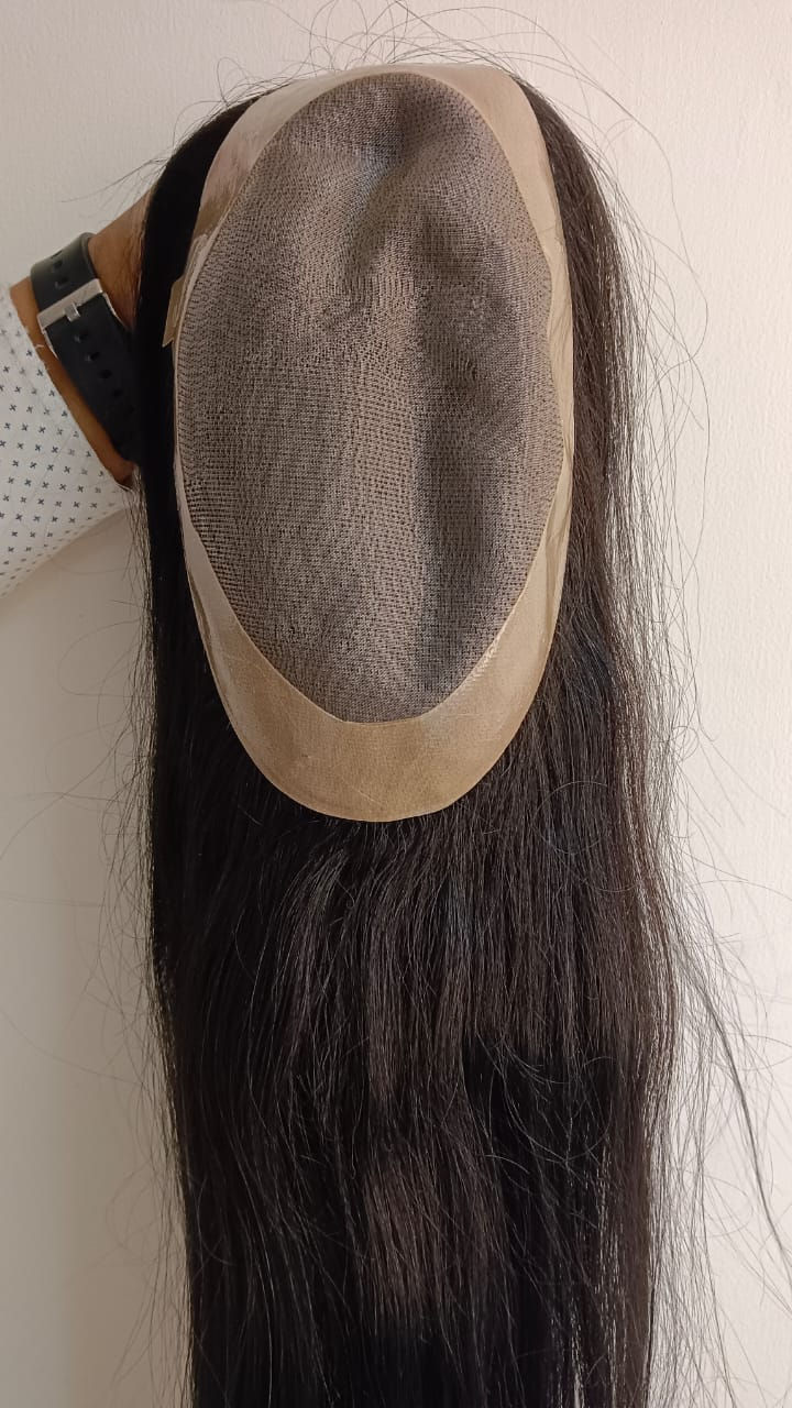 Thumbnail: Ladies Hair Patch Natural Straight Human Hair (9"x6")