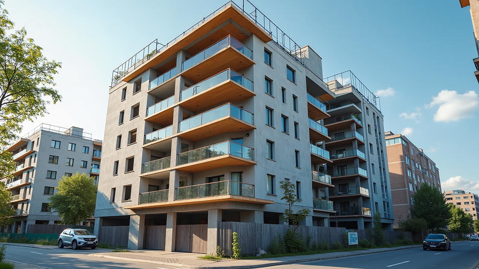 Eye-level view of a modern residential building under renovation