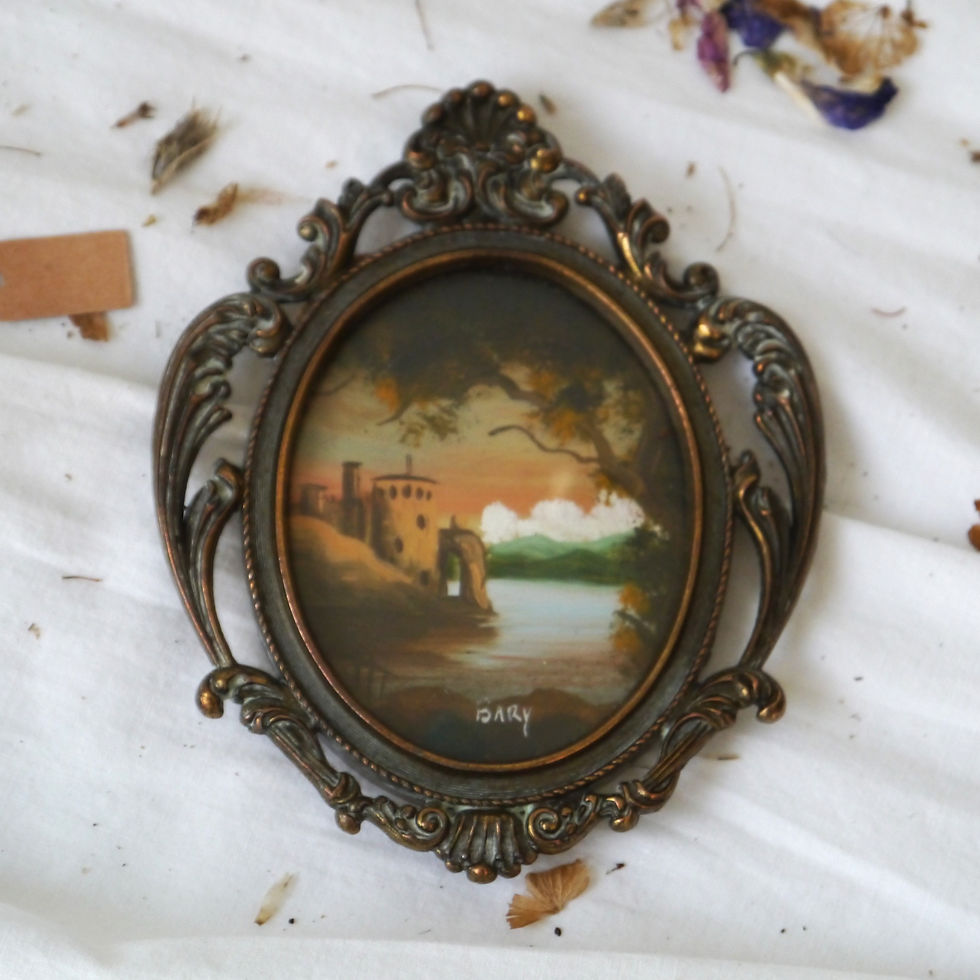 Miniature Italian castle painting in ornate frame
