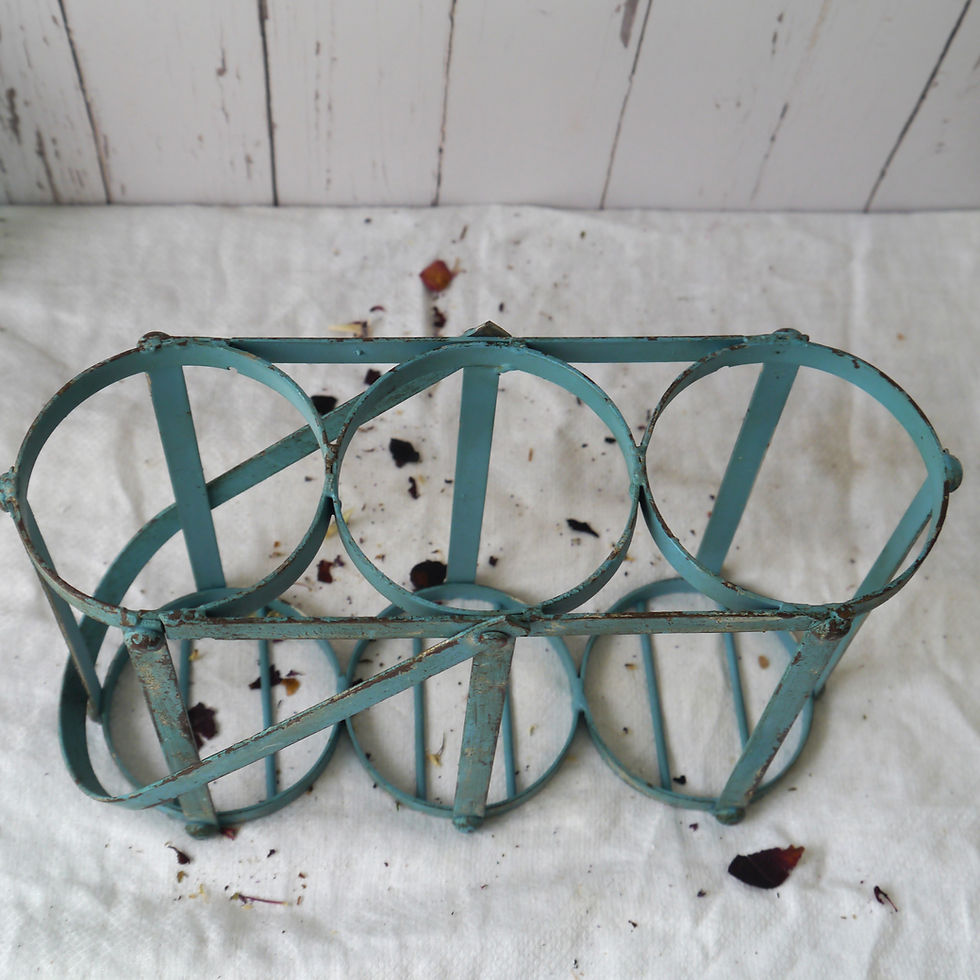 Thumbnail: Vintage blue painted metal bottle carrier with folding handle