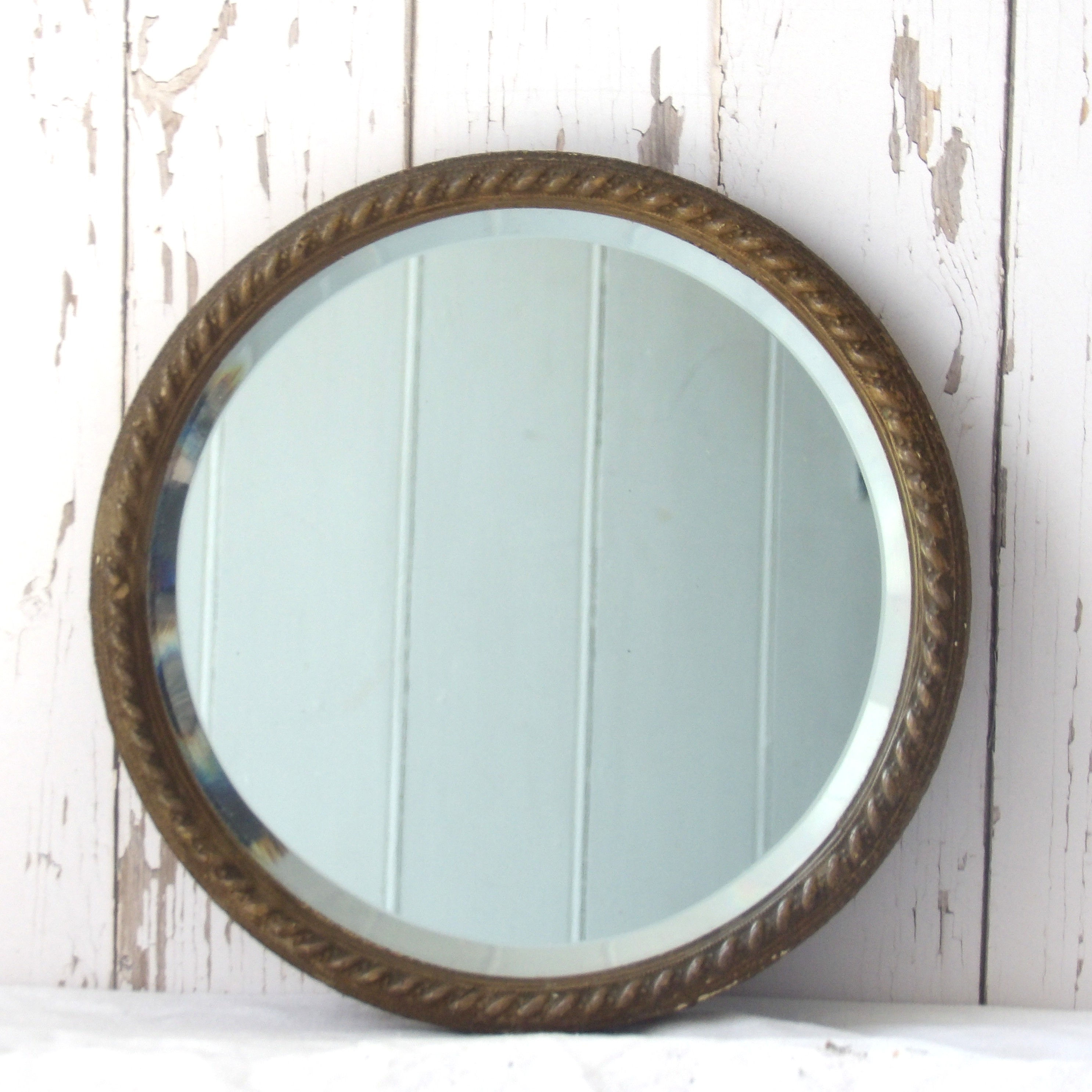 vintage round gesso wall mirror painted gold
