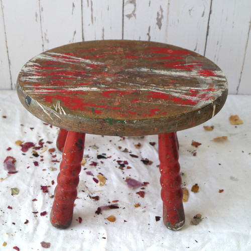 Patterned Red Stool Vintage Red Painted Stool | Milner & Pearce