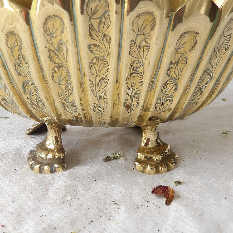 Thumbnail: vintage brass planter with floral etched design
