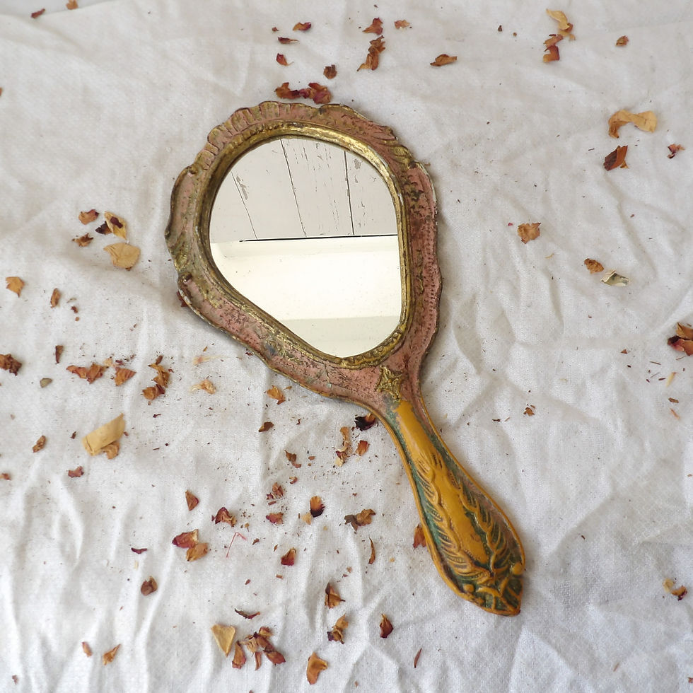 vintage Florentine hand mirror in pink and gold