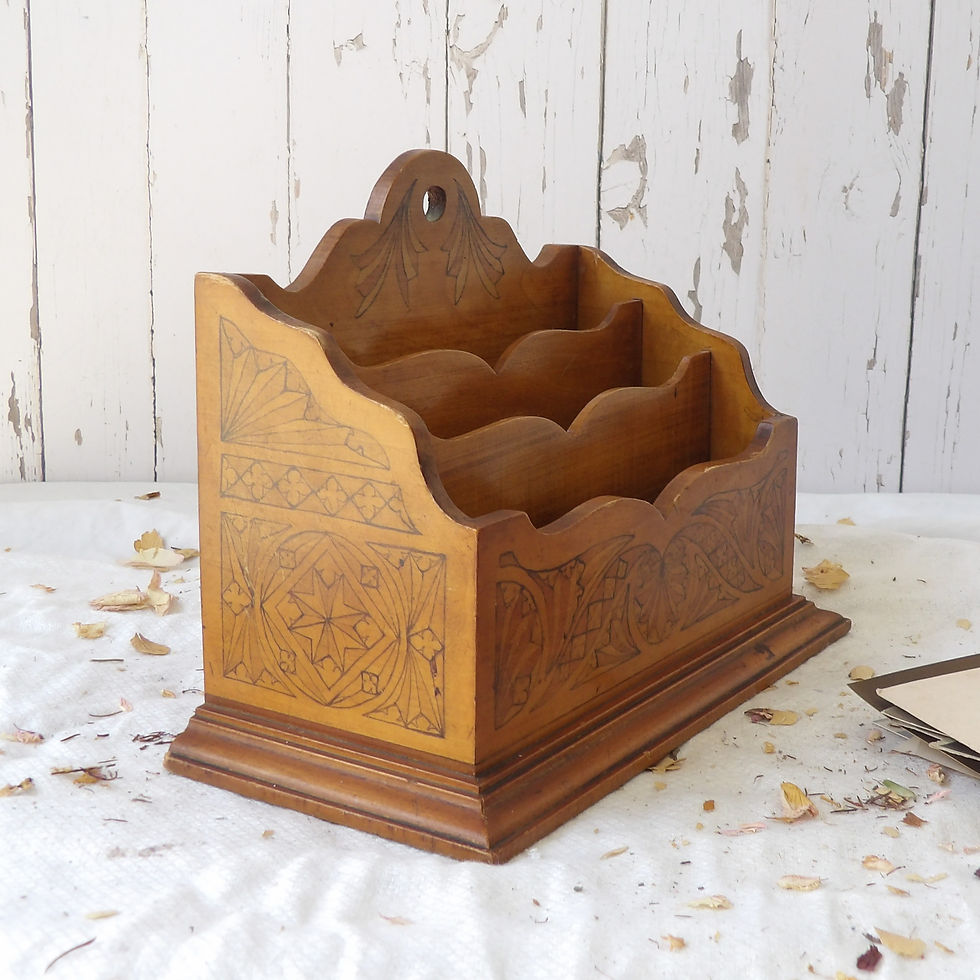 Thumbnail: vintage wooden letter rack with printed motifs