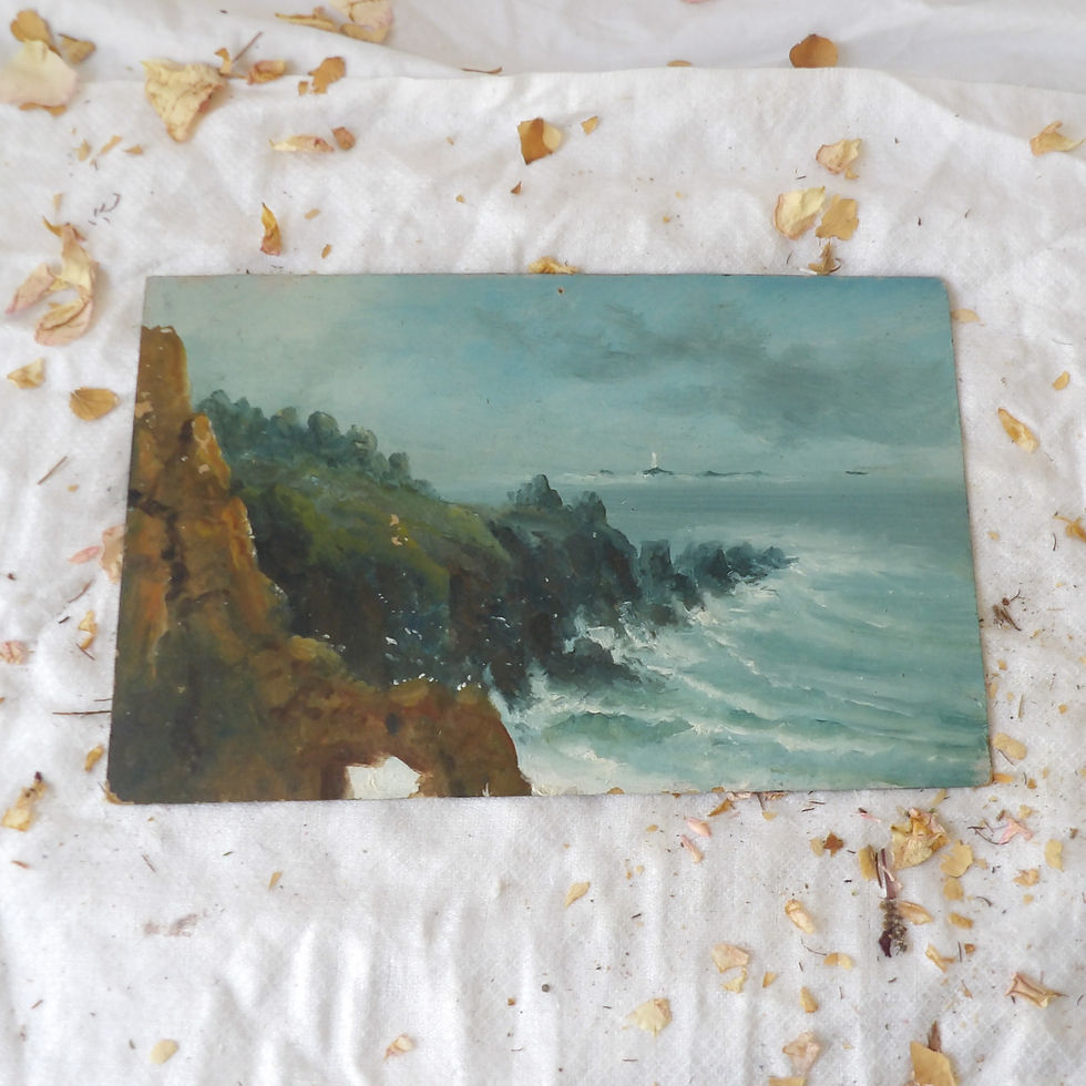 Thumbnail: Victorian Seascape Painting with Lighthouse on card