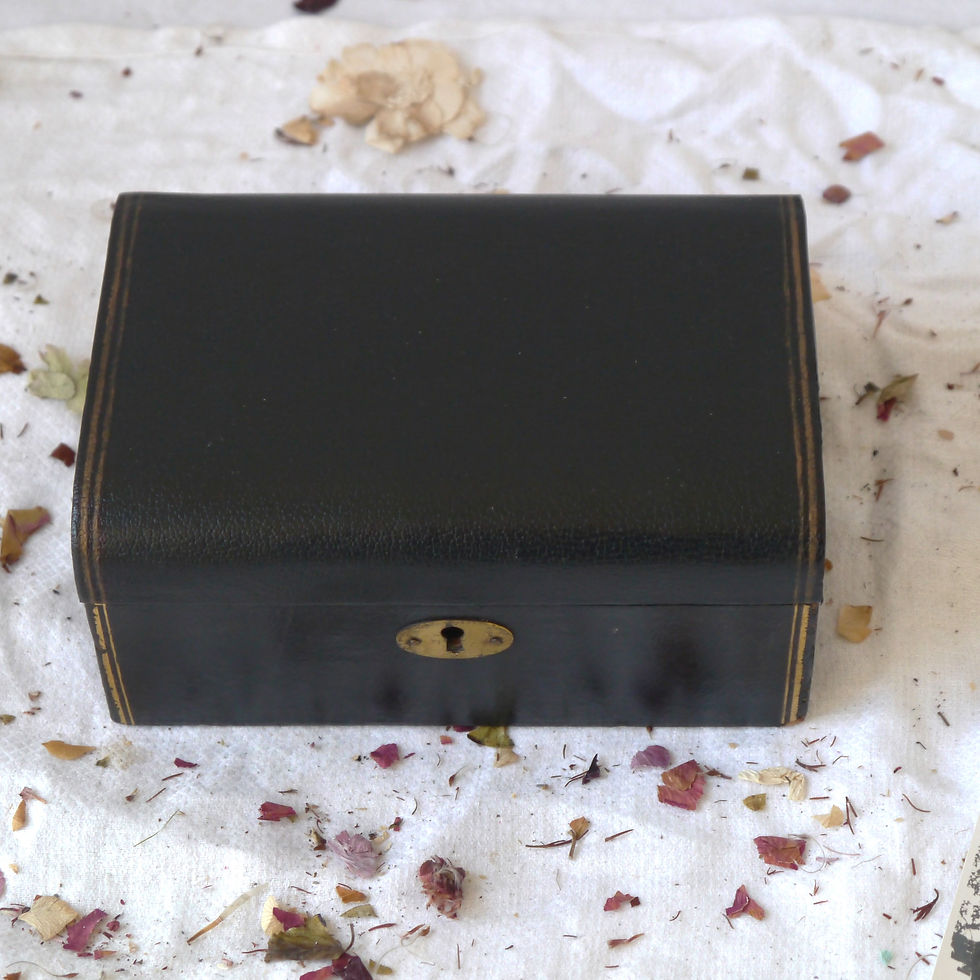 Thumbnail: Vintage black leather jewellery box with lift out tray