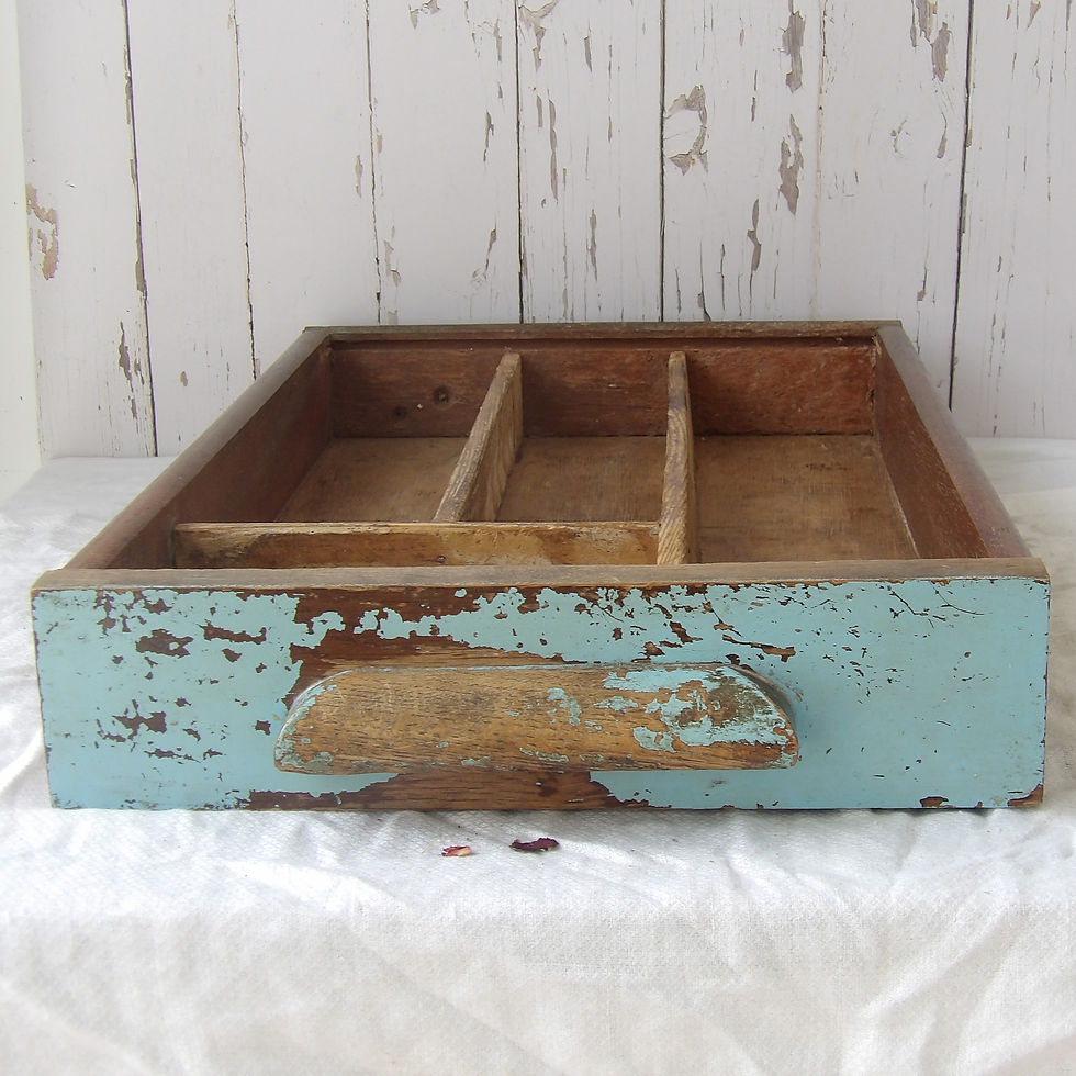 Thumbnail: rustic vintage painted wooden drawer with compartments