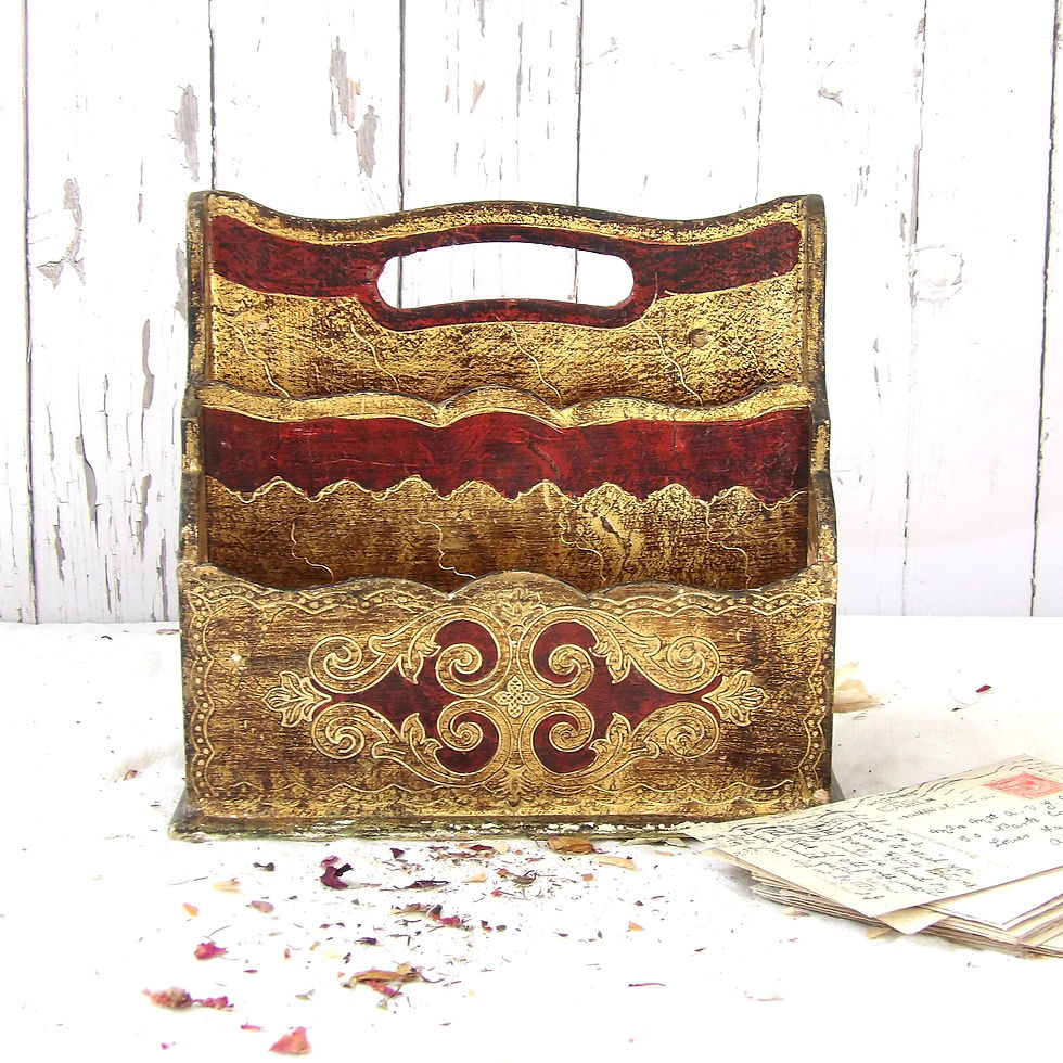 Double sided Vintage Florentine letter rack painted gold and red