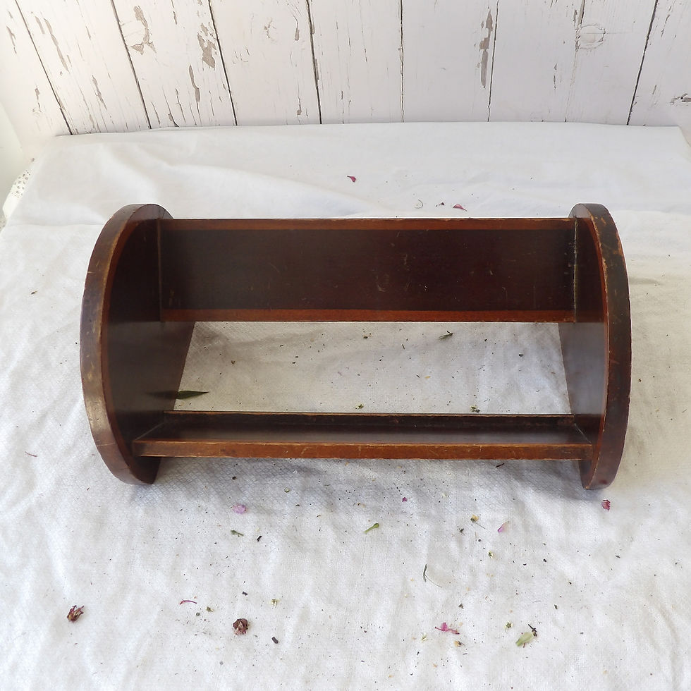Thumbnail: small vintage wooden book rack with flower picture ends