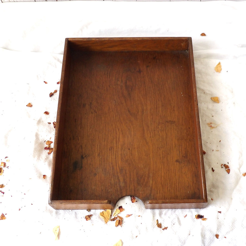 vintage oak file tray with dovetail corners and curved front opening