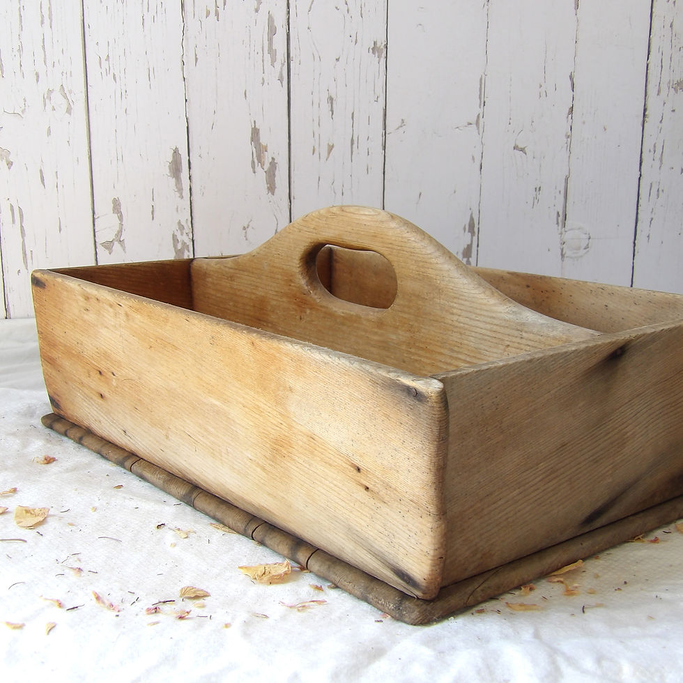 Thumbnail: rustic vintage pine caddy with central handle