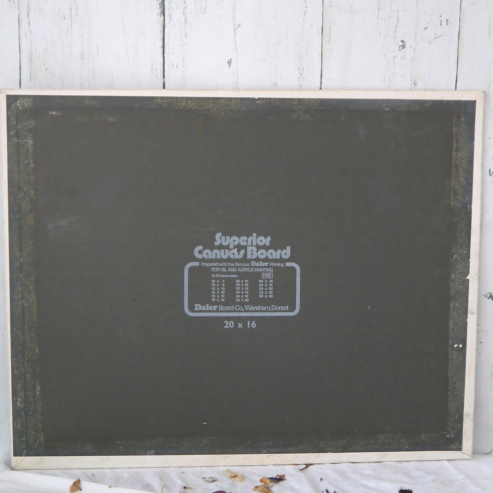 Thumbnail: Vintage still life painting showing daisies in a blue vase