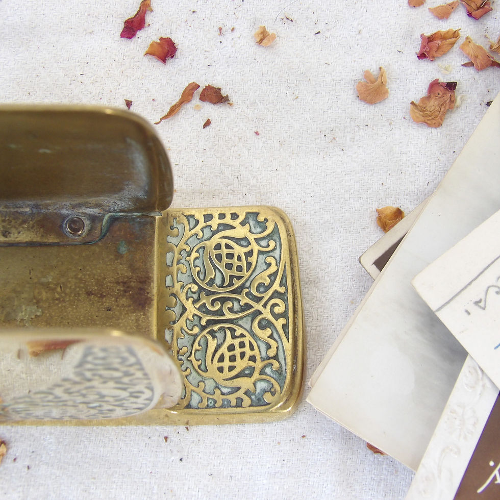 Thumbnail: vintage brass letter rack with embossed flower motifs
