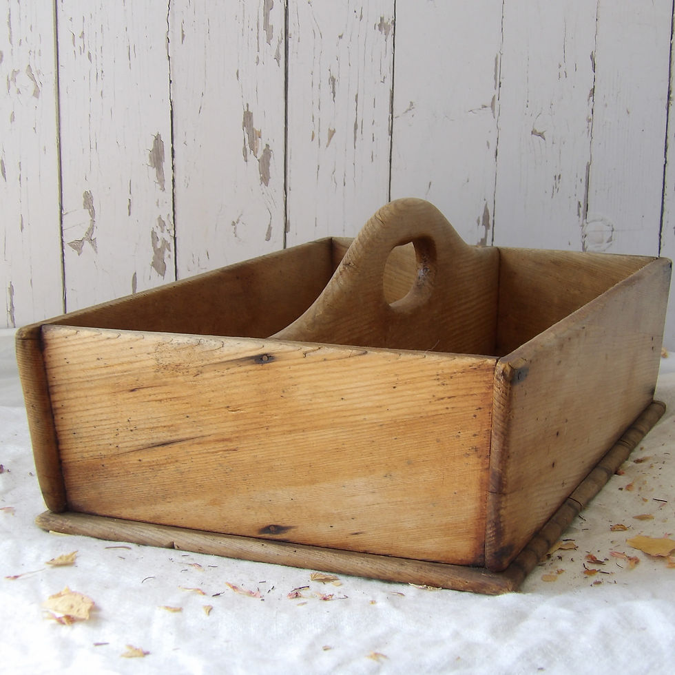 Thumbnail: rustic vintage pine caddy with central handle