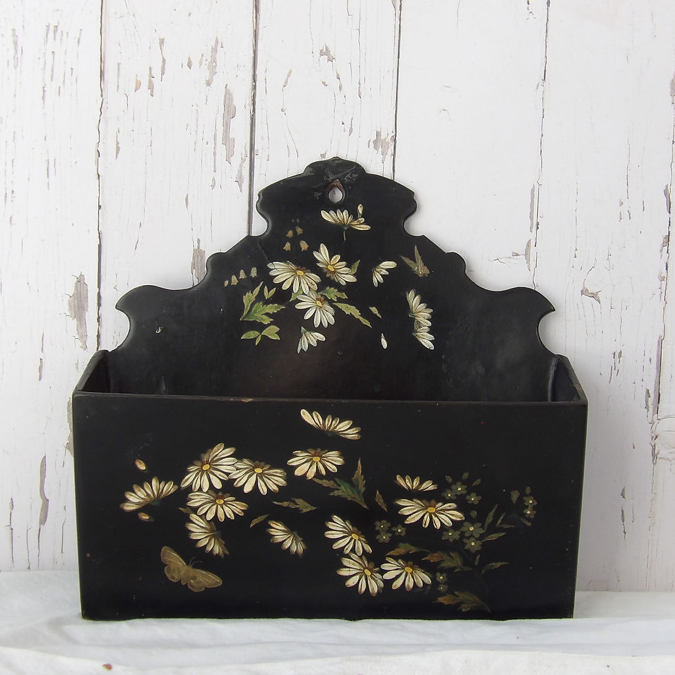 antique paper Mache wall letter rack with painted flowers