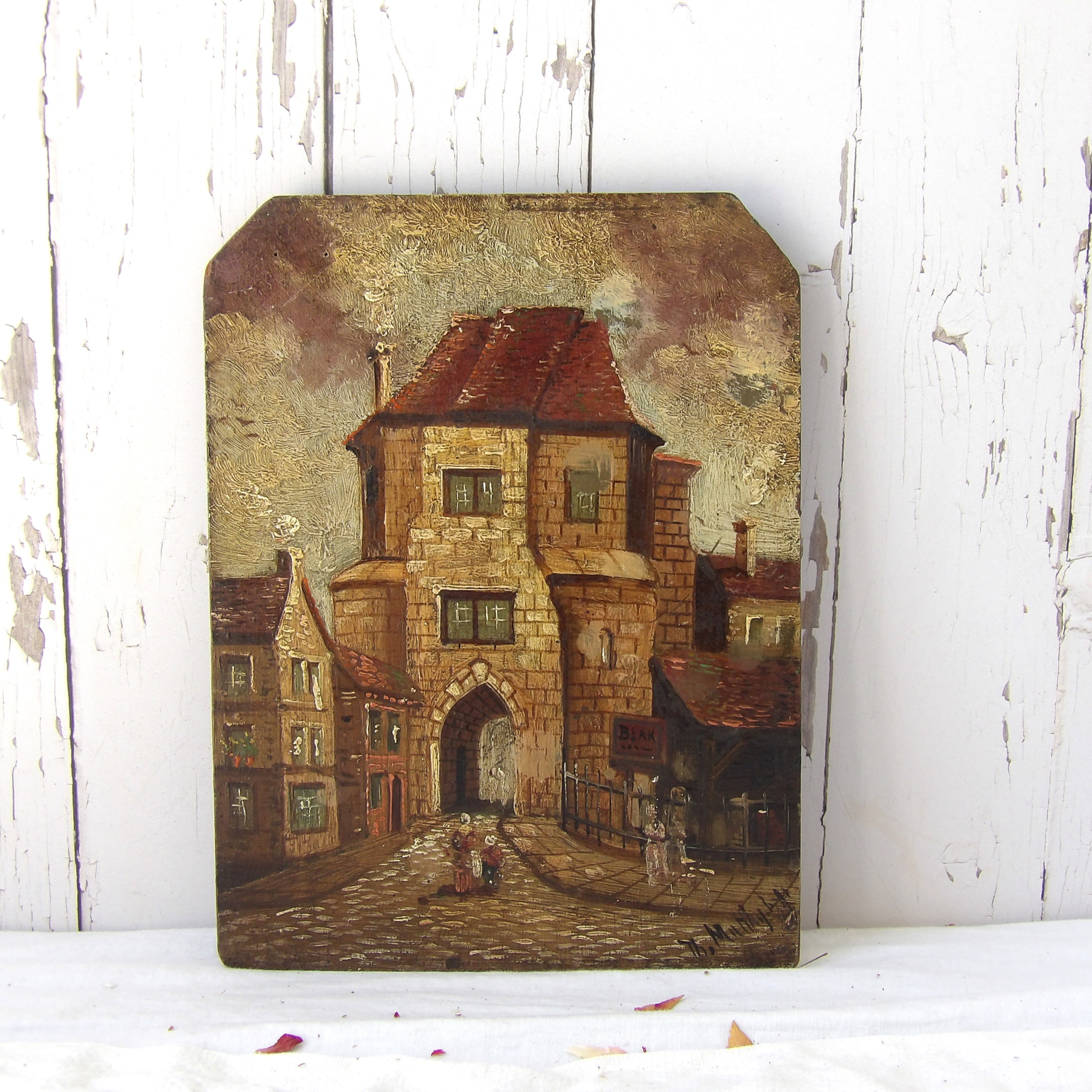 Antique painting Black Gate Newcastle Upon Tyne
