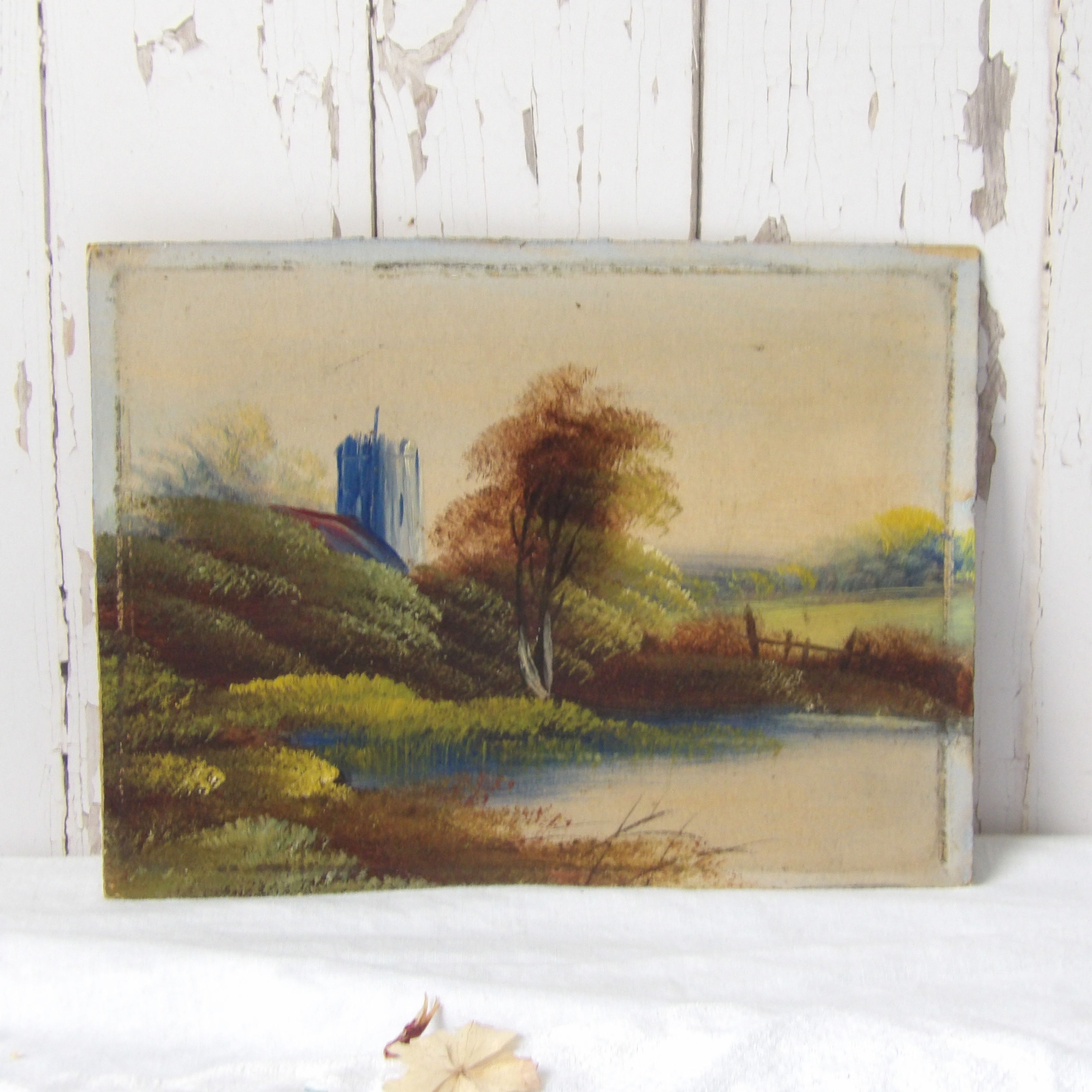 unframed antique Scottish Castle painting on card