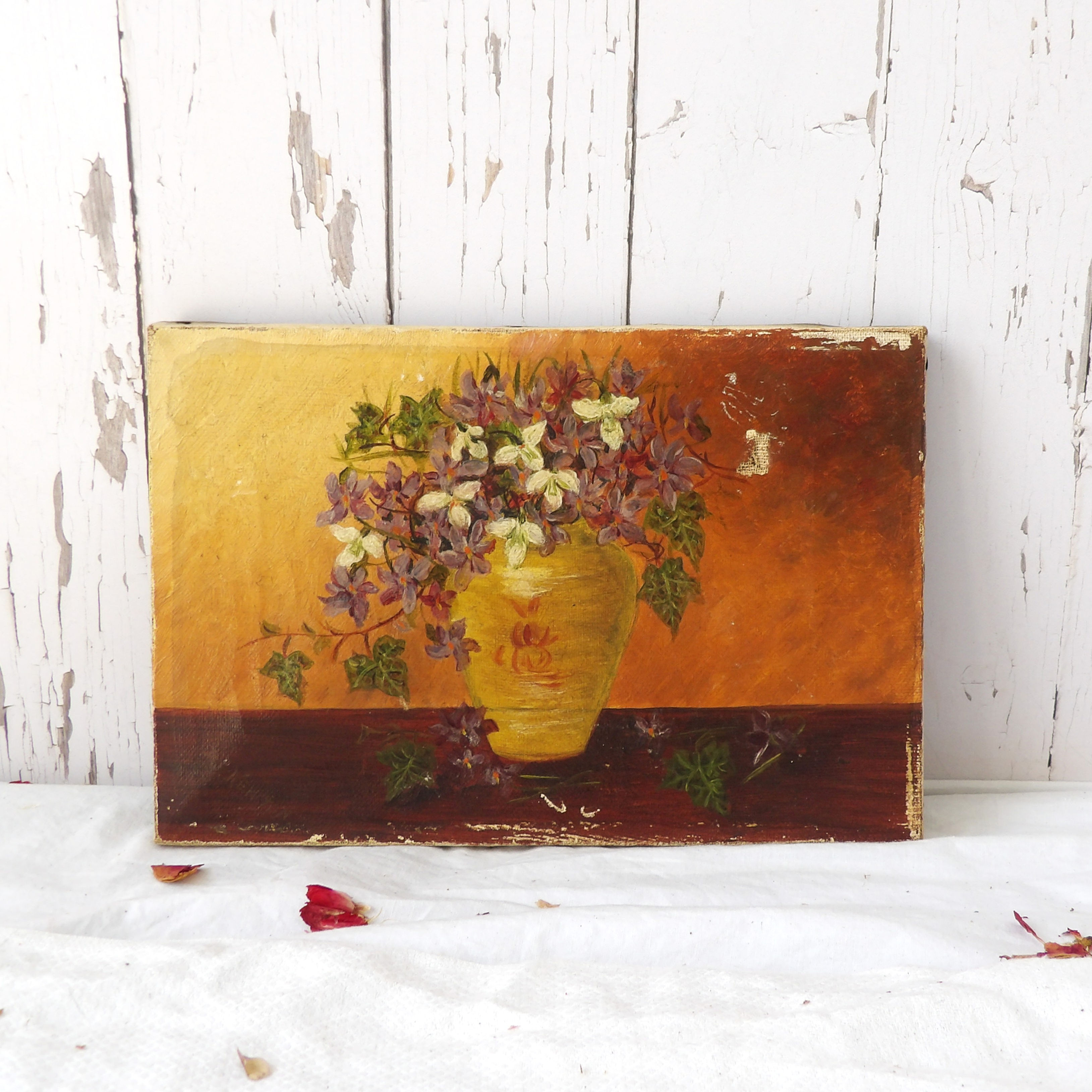 Antique floral painting on canvas signed