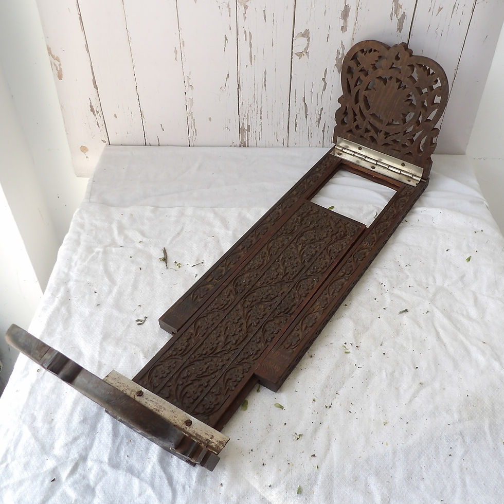 Thumbnail: vintage carved wooden bookshelf with floral design