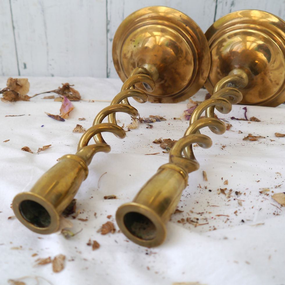 Thumbnail: Pair of vintage brass candle holders with barley twist stems