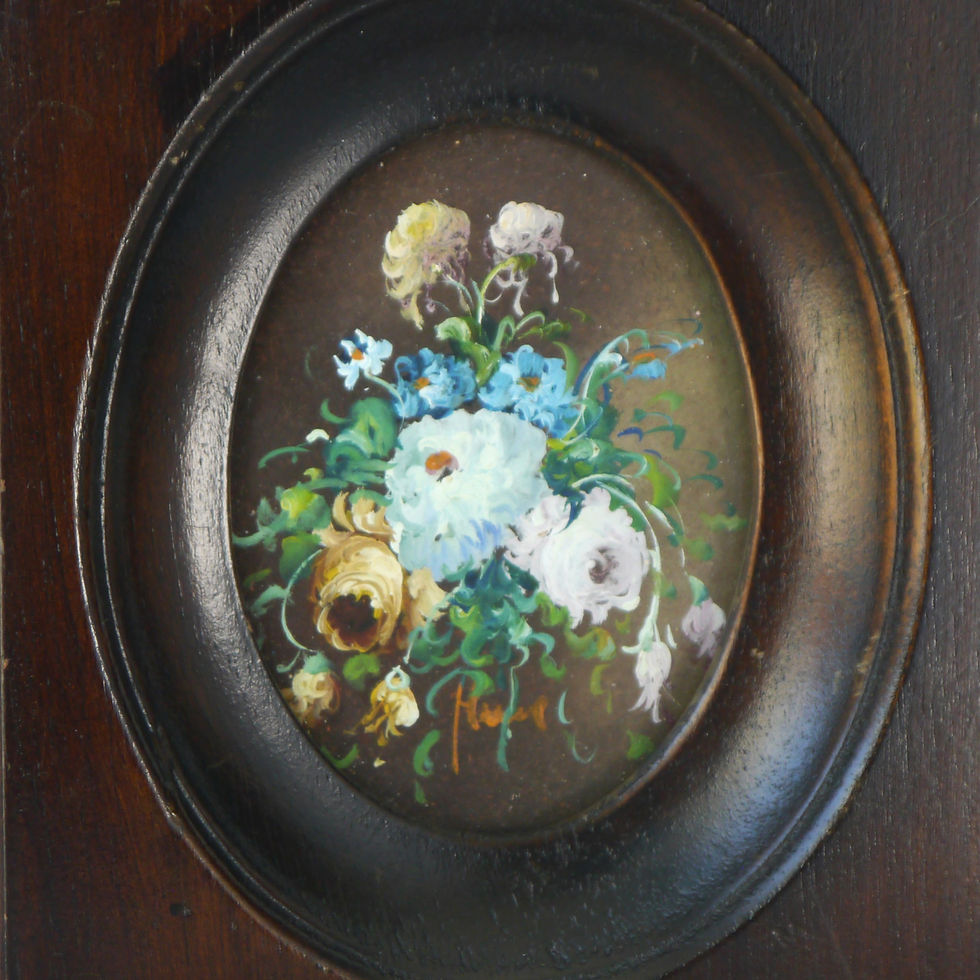 Thumbnail: Frame mini antique floral oil painting signed