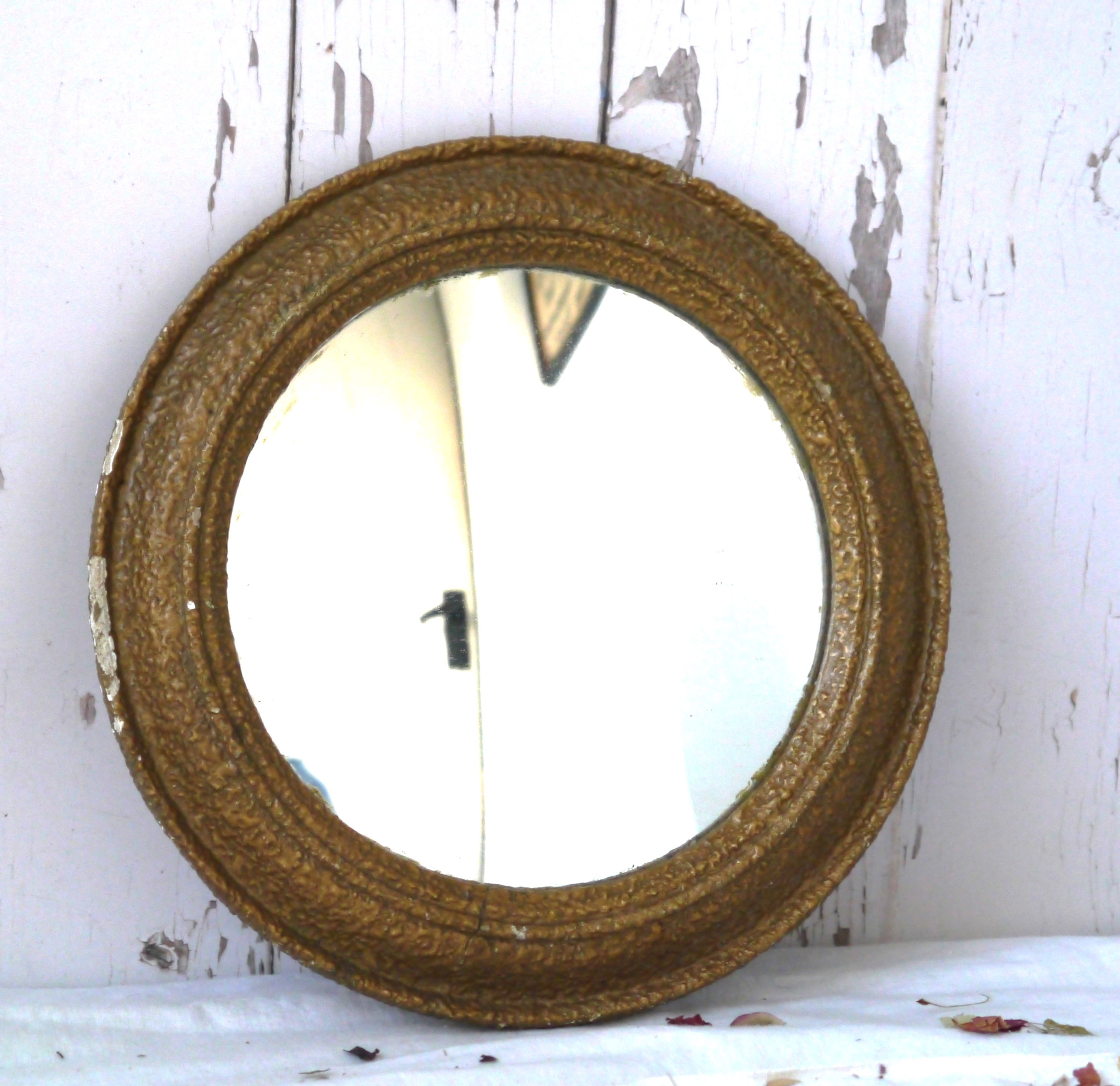 small round gold vintage convex wall mirror