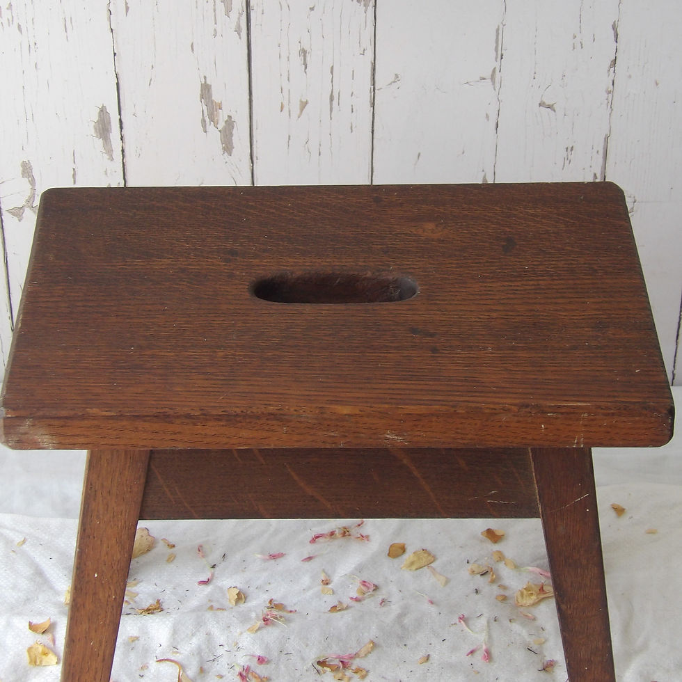 Vintage chunky oak stool with carry handle