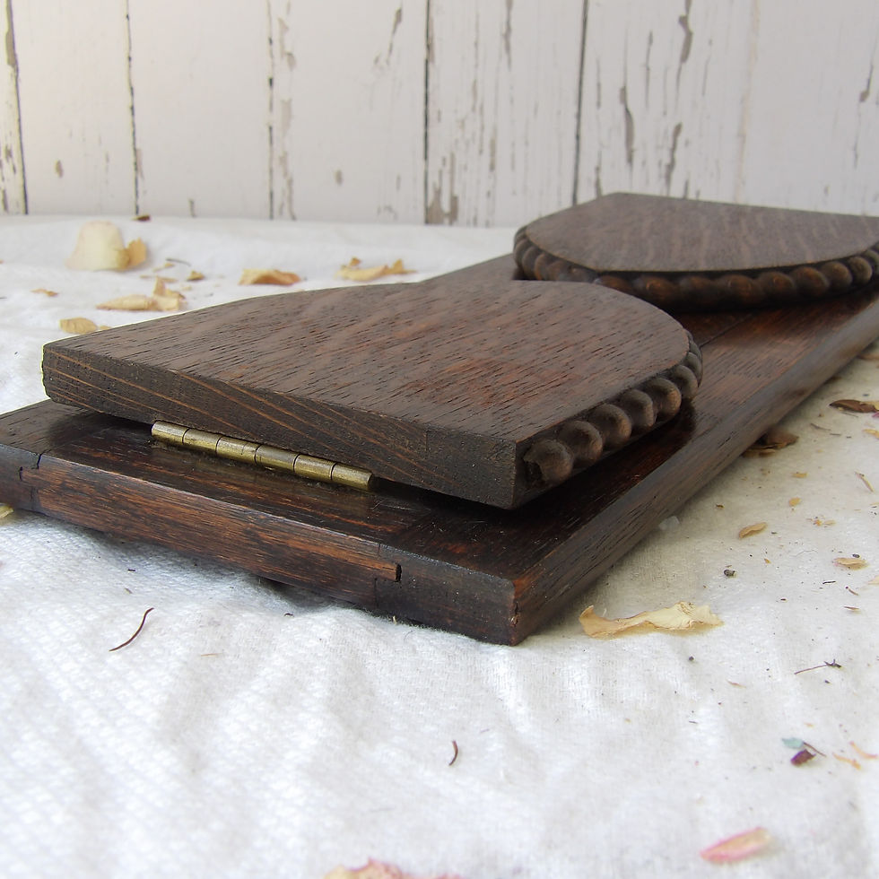 Thumbnail: antique oak extending bookshelf with carved ends
