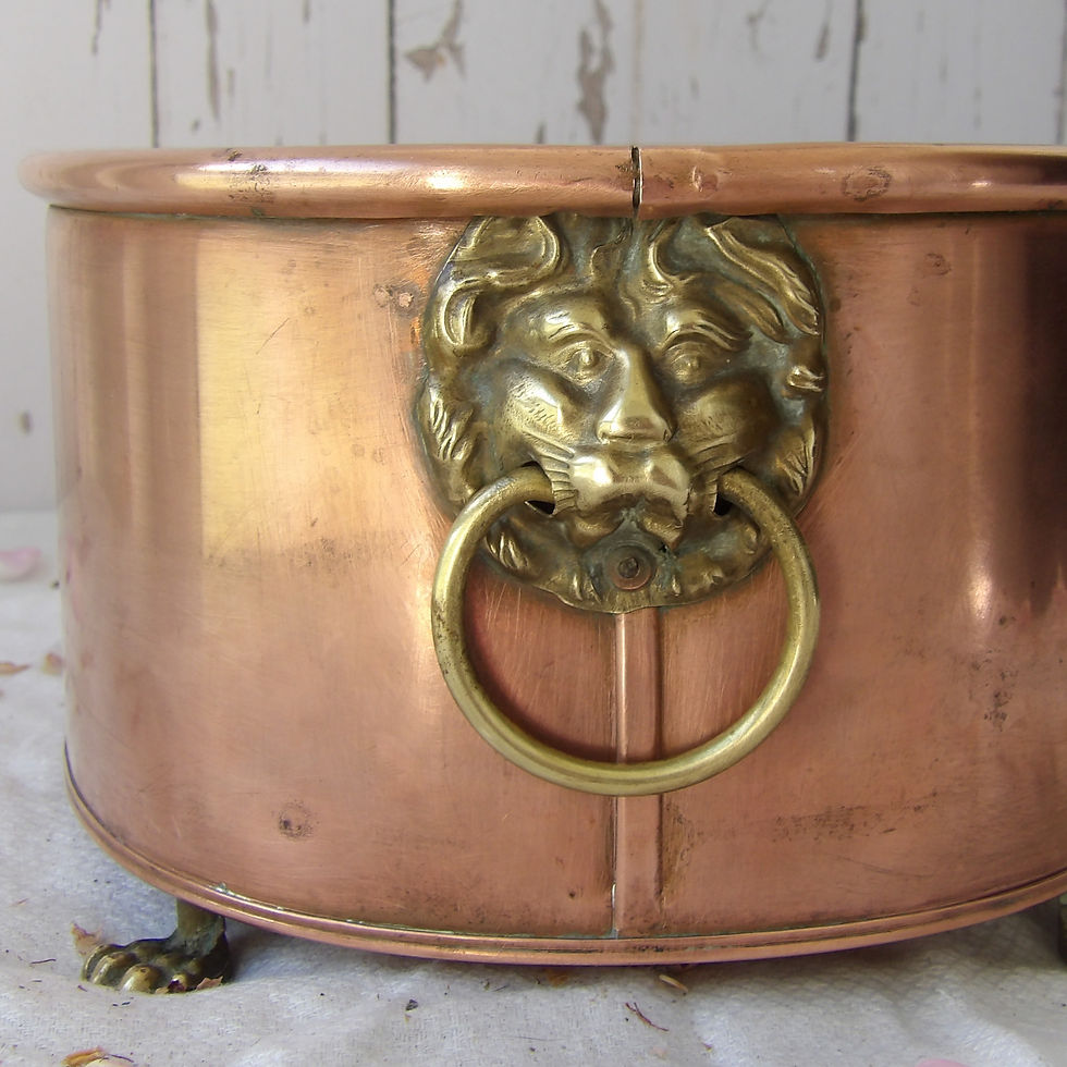 Thumbnail: vintage copper planter with lion head handles