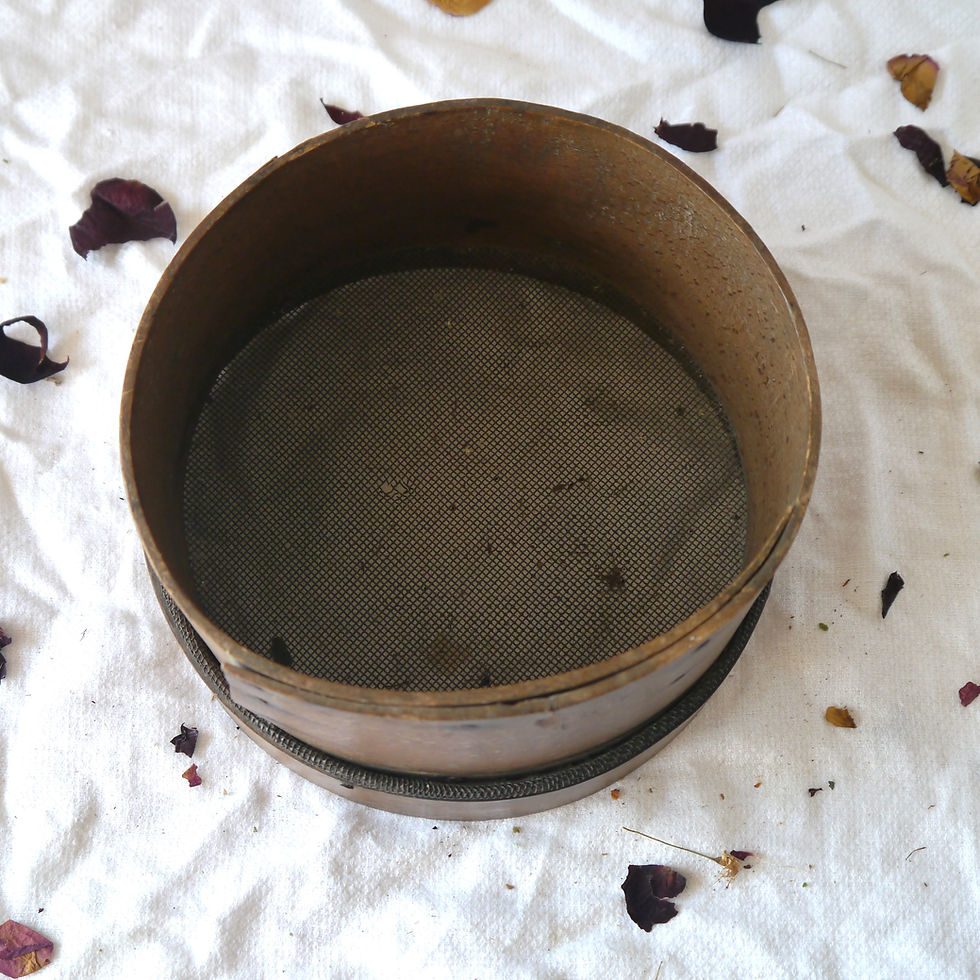 Thumbnail: Rustic vintage bent wood sieve with wire mesh base