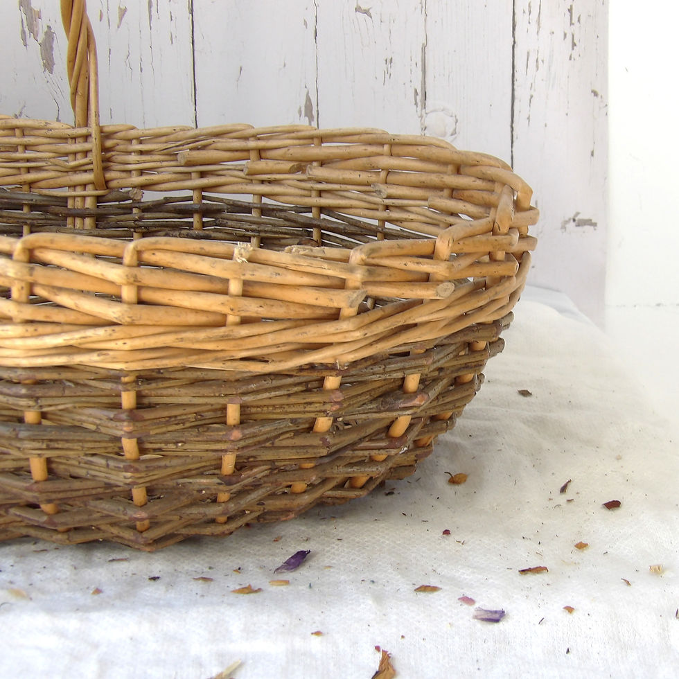 Thumbnail: vintage oval willow flower basket with central handle