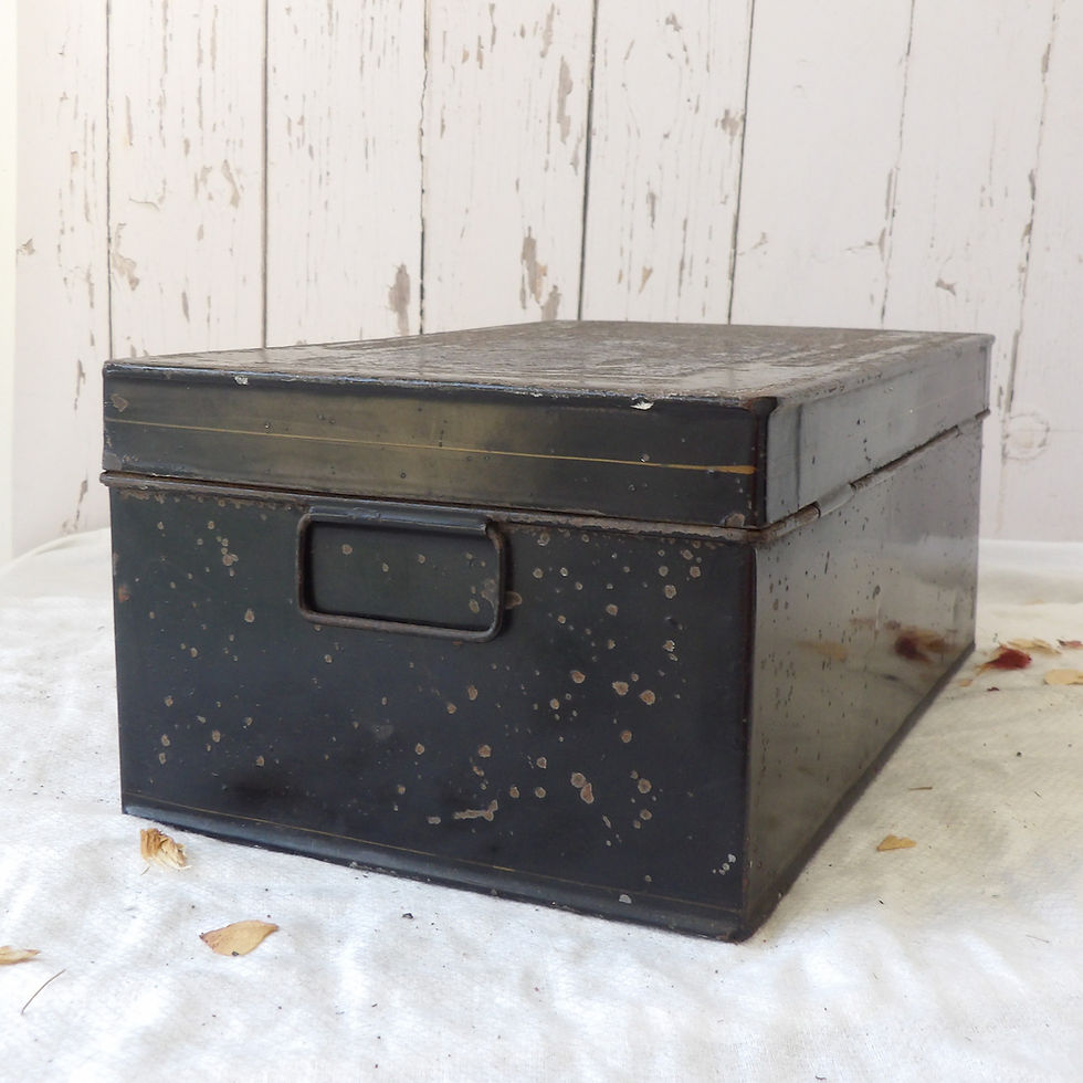 Thumbnail: Antique metal strong box with lacquered interior