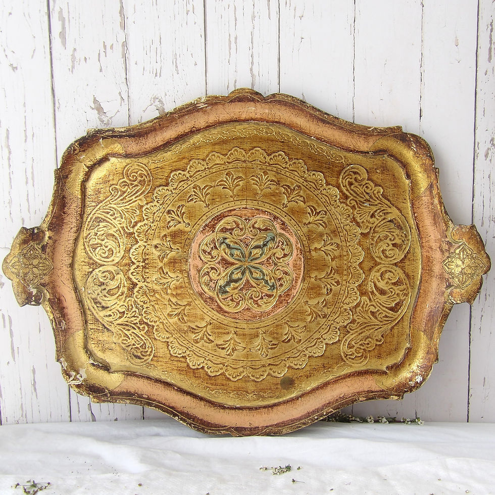 Thumbnail: Wooden vintage Florentine Tray Pink and Gold