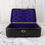 Thumbnail: antique black leather jewellery box with key