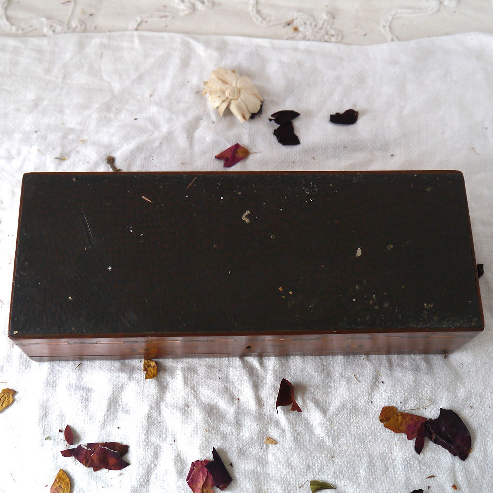 Thumbnail: Edwardian inlaid wooden box with blue velvet lining