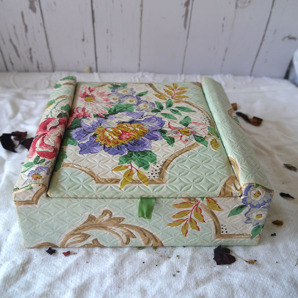 Thumbnail: Art Deco cardboard jewellery box with floral paper covering