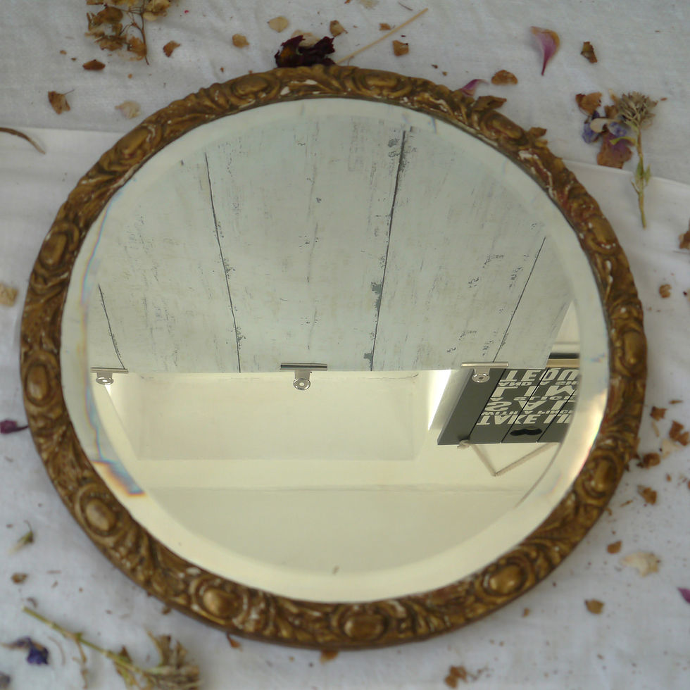 Thumbnail: Vintage decorative round gold bevelled wall mirror