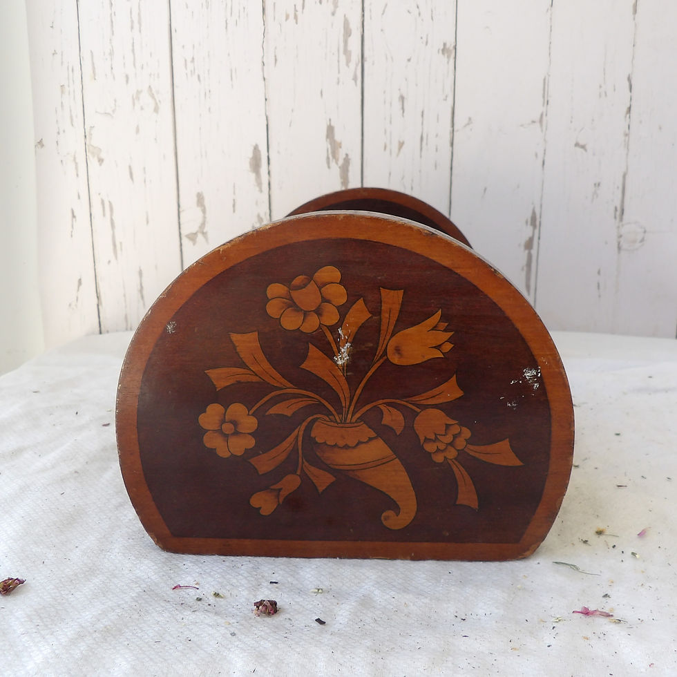 Thumbnail: small vintage wooden book rack with flower picture ends