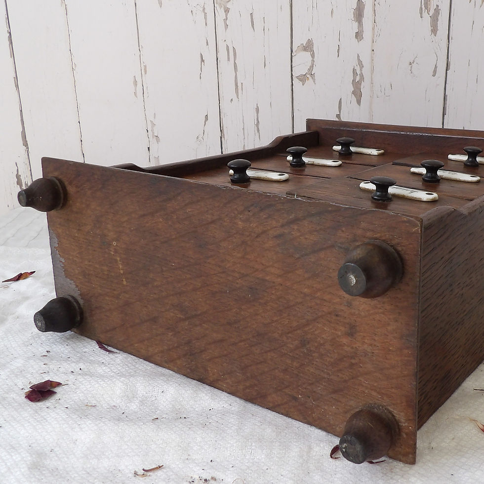 Thumbnail: set of antique English spice drawers with name plates