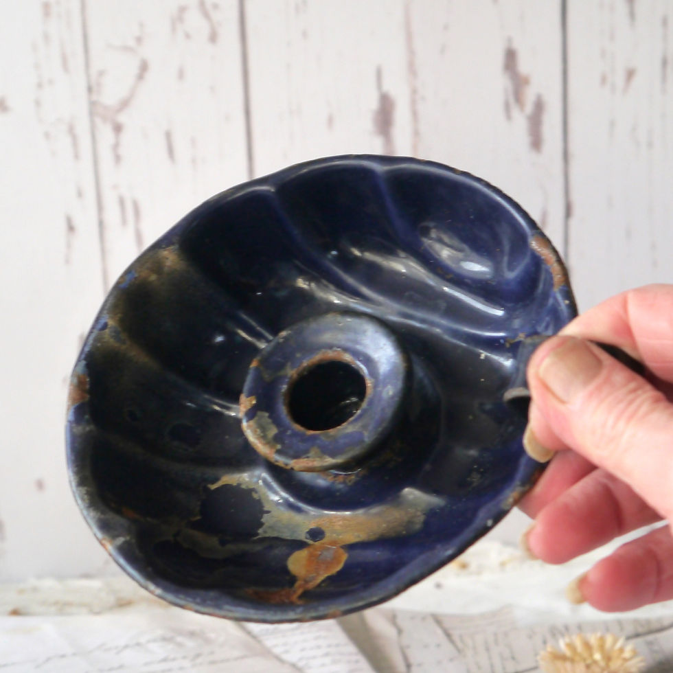 Thumbnail: Vintage blue enamel candle holder with side handle wee willy winky style