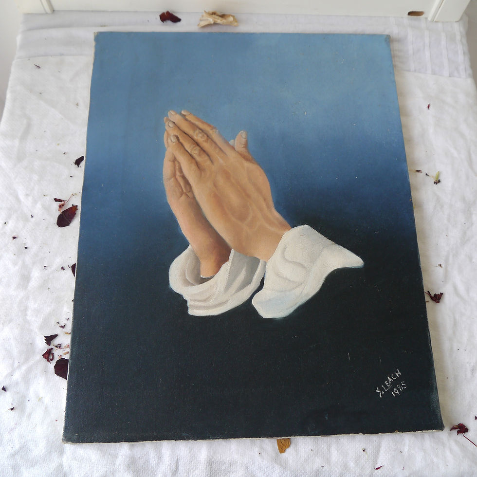 Thumbnail: Vintage Praying hands painting signed