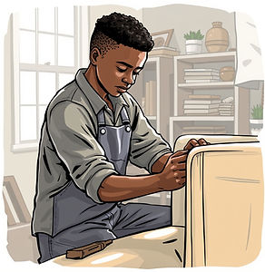 young black boy doing furniture upholste